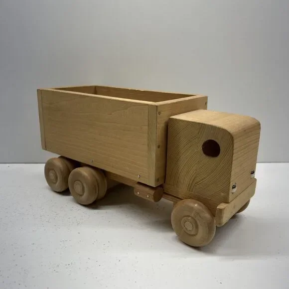 Vintage Hand-made Wooden Toy Semi-truck With Box Trailer - Picture 3 of 8